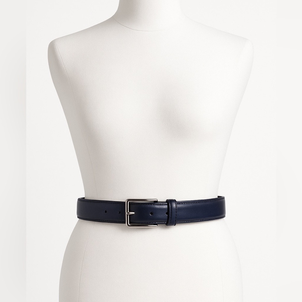VERA PELLE | Navy Blue Leather with Silver Buckle Italian designer belt